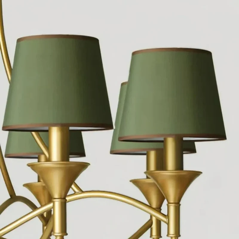 Vintage Kronleuchter mit Stoffschirmen, dimmbar, ideal für das Wohnzimmer
