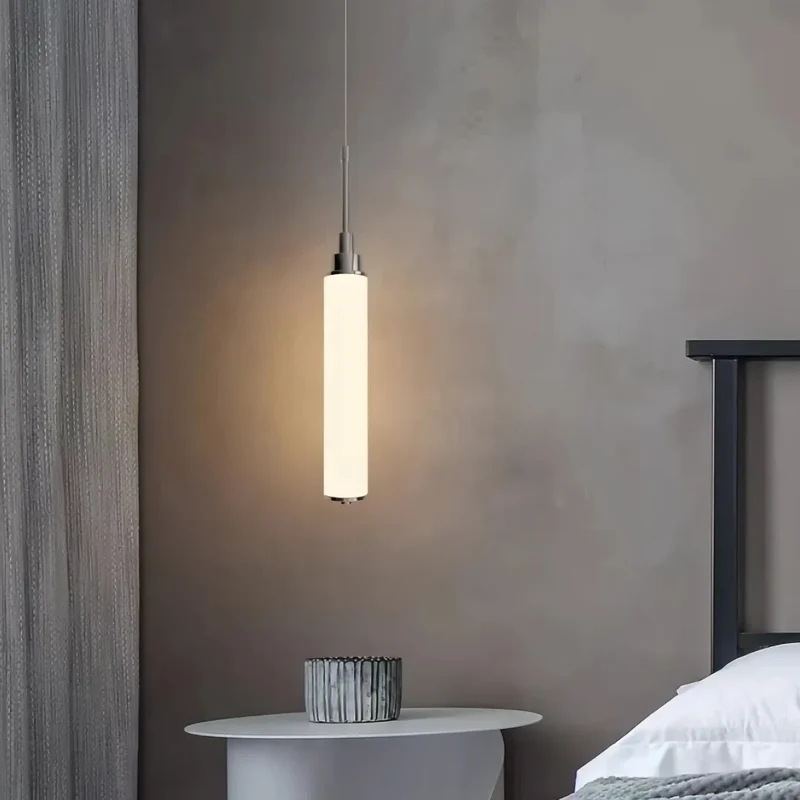 Moderne weiße Zylinder Pendelleuchte für Schlafzimmer