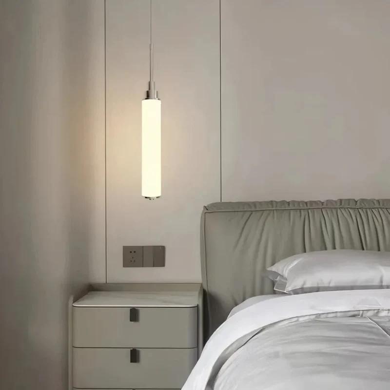 Moderne weiße Zylinder Pendelleuchte für Schlafzimmer