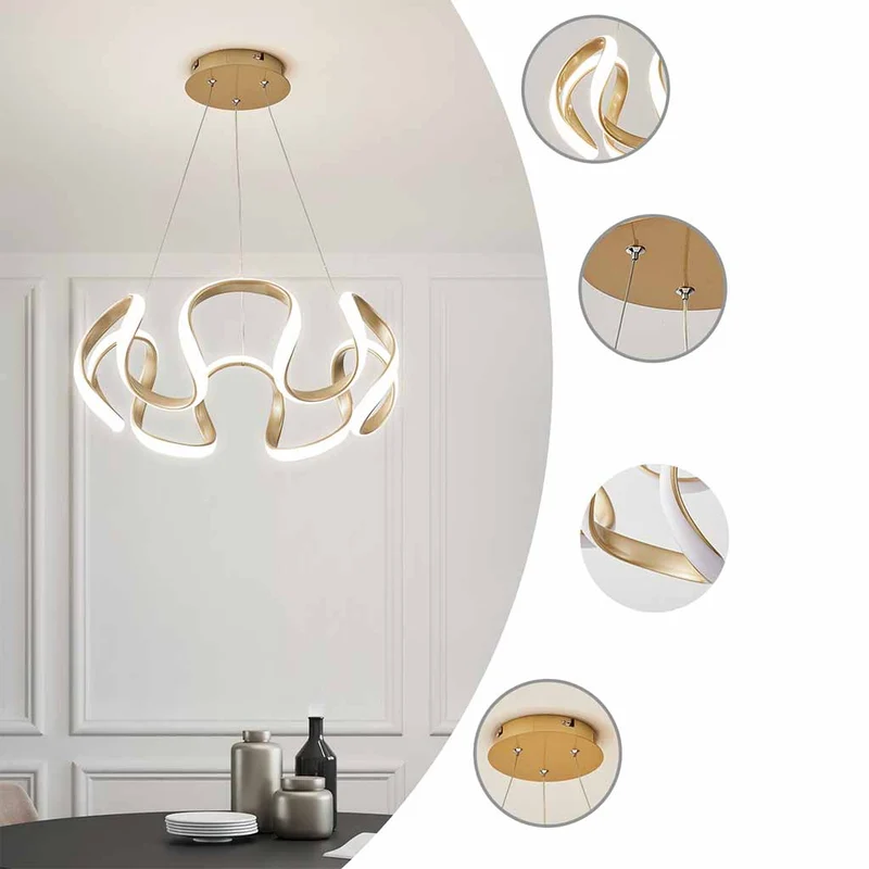Chandelier Hanging Light LED Novelty Round, Aluminum/Gold
