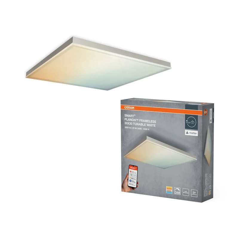 OSRAM Matter SMART+ Planon Frameless LED Deckenleuchte Tunable Weiß 30x30cm 20W / 3000-6500K