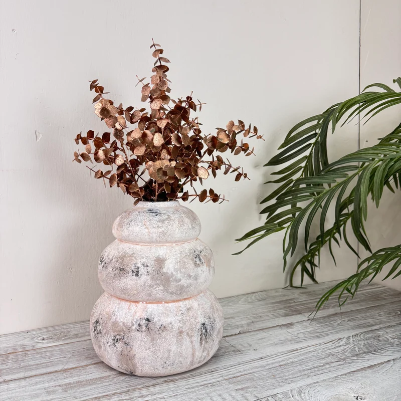 PTMD Topf Bulby 31cm Rund Look Vintage Weiß Beige Vase Deko