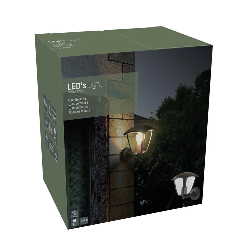 Retro-LED-Wandleuchte mit E27-Fassung – Jesi – IP44 – Schwarz
