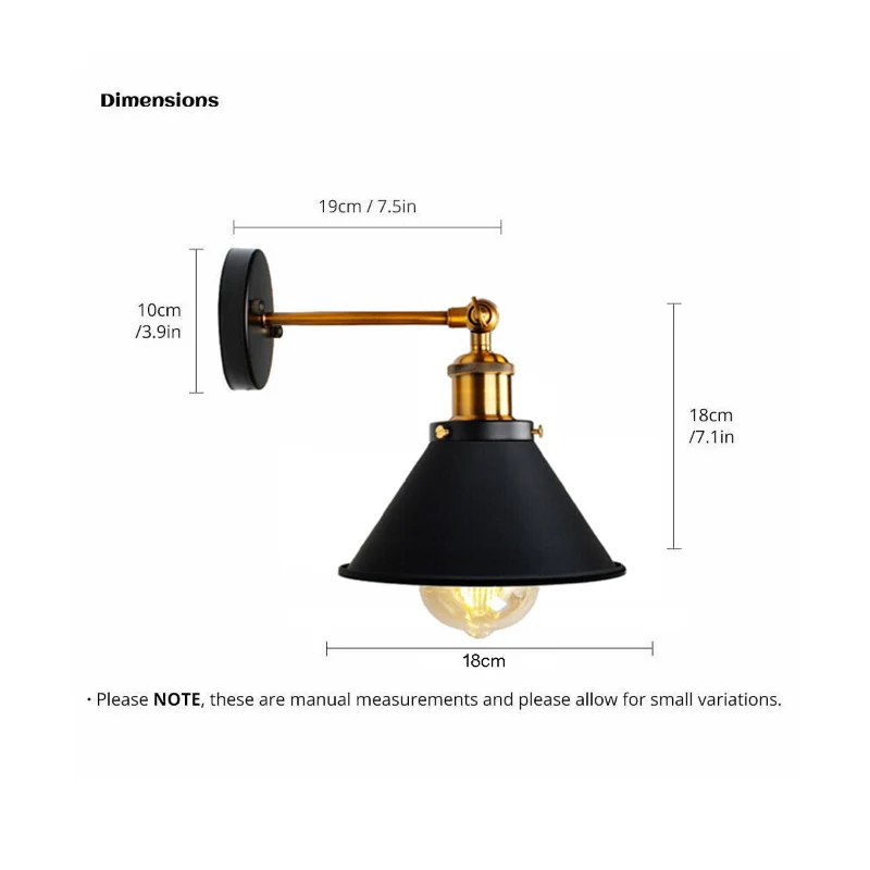 Vintage Wandleuchte Innen schwarz Industrial Wandlampe~3263