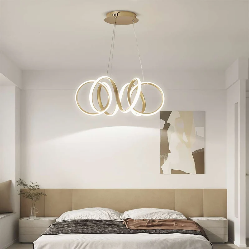 Ceiling Light Chandelier Fixture Chic Hanging LED Circular, Metal