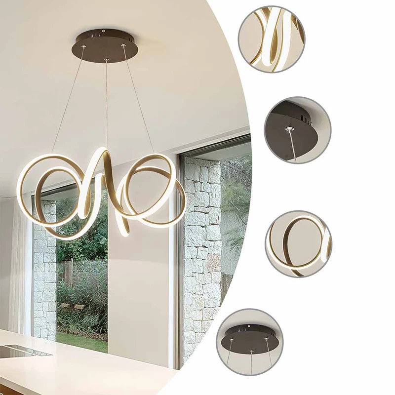 Ceiling Light Chandelier Fixture Chic Hanging LED Circular, Metal