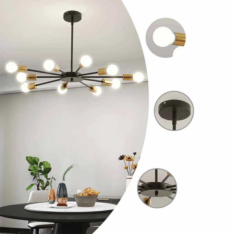 Ceiling Light Sputnik Chandelier Chic, Wrought Iron/Black