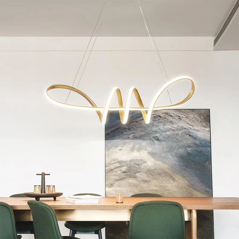 LED Chandelier Hanging Light Modern Artistic Curved, Aluminum