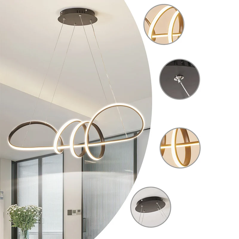 LED Chandelier Hanging Light Modern Artistic Curved, Aluminum