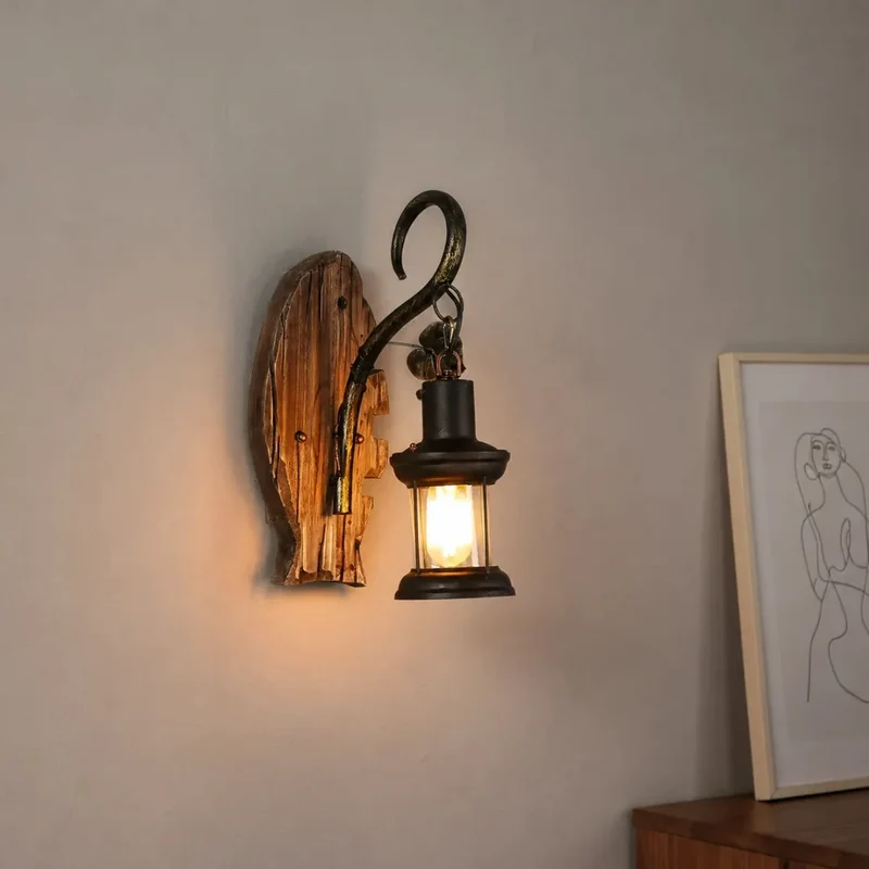 Wandleuchte Vintage aus Holz für Esszimmer, E27