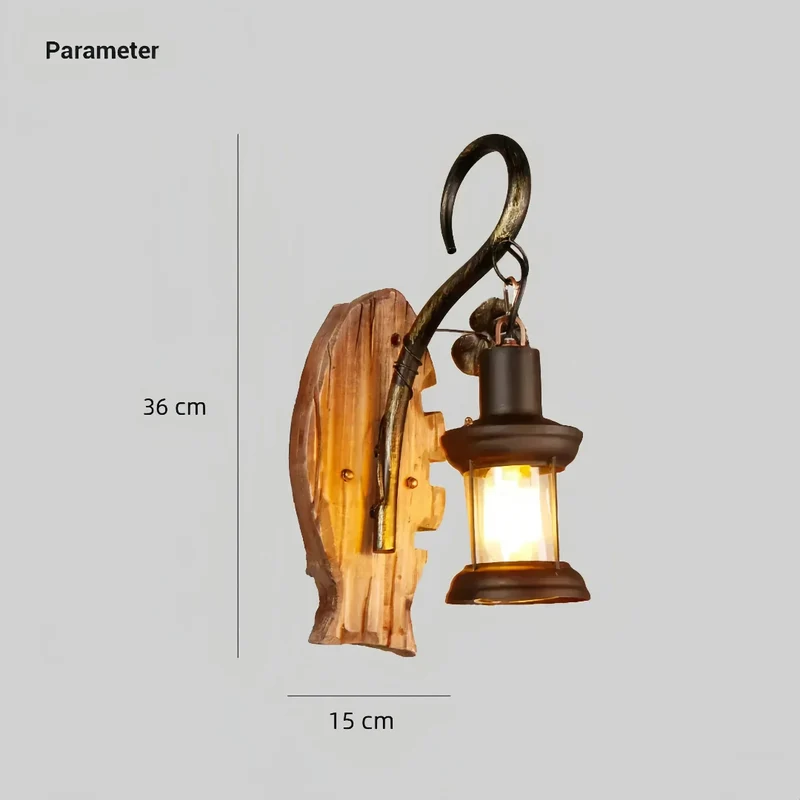 Wandleuchte Vintage aus Holz für Esszimmer, E27