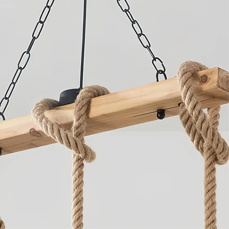 Rustikale Pendelleuchte aus Holz mit Seil für Esszimmer