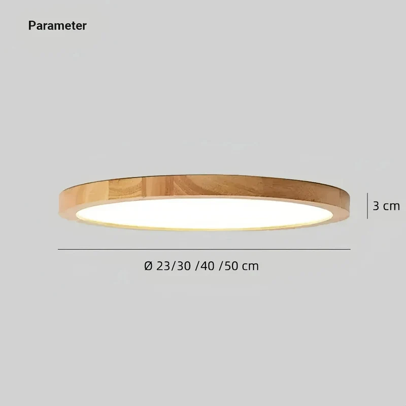 Runde LED Deckenlampe aus Holz im skandinavischen Stil, flach und dimmbar – ideal für Schlafzimmer