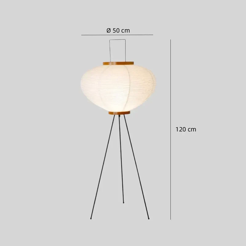 Reispapier-Stehlampe im japanischen Stil mit Dreibein für Wohnzimmer