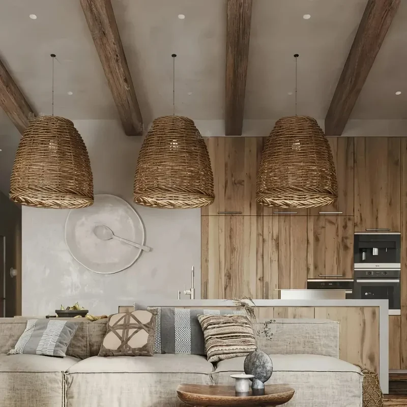 Rattan Hängelampe im Boho-Stil für Esszimmer