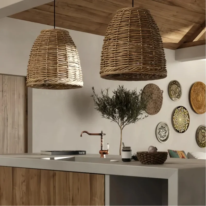 Rattan Hängelampe im Boho-Stil für Esszimmer