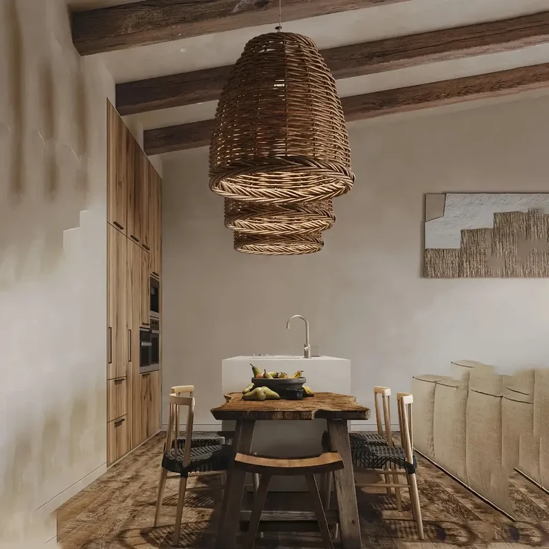 Rattan Hängelampe im Boho-Stil für Esszimmer