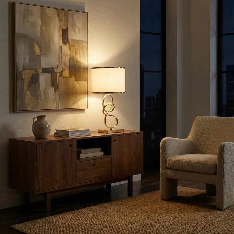 Goldene Nachttischlampe mit dimmbarer Helligkeit, moderner Stil – Éthéris