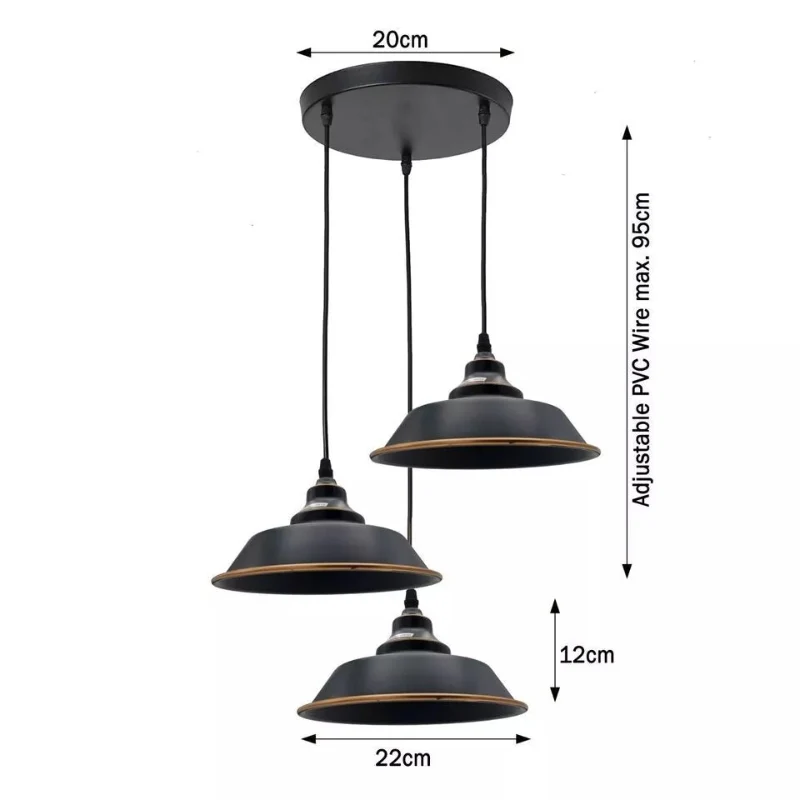 3-flammige Hängelampe Vintage Bunte Pendelleuchte ~ 3191