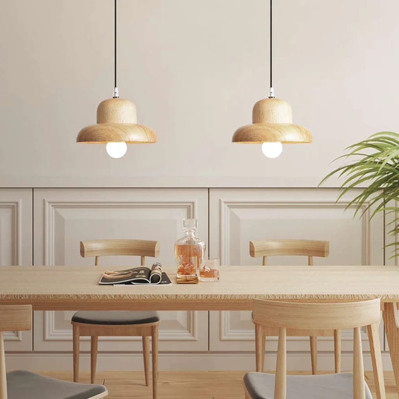 Pendant Light Wood Classic Mushroom for Dining Room, Log Color