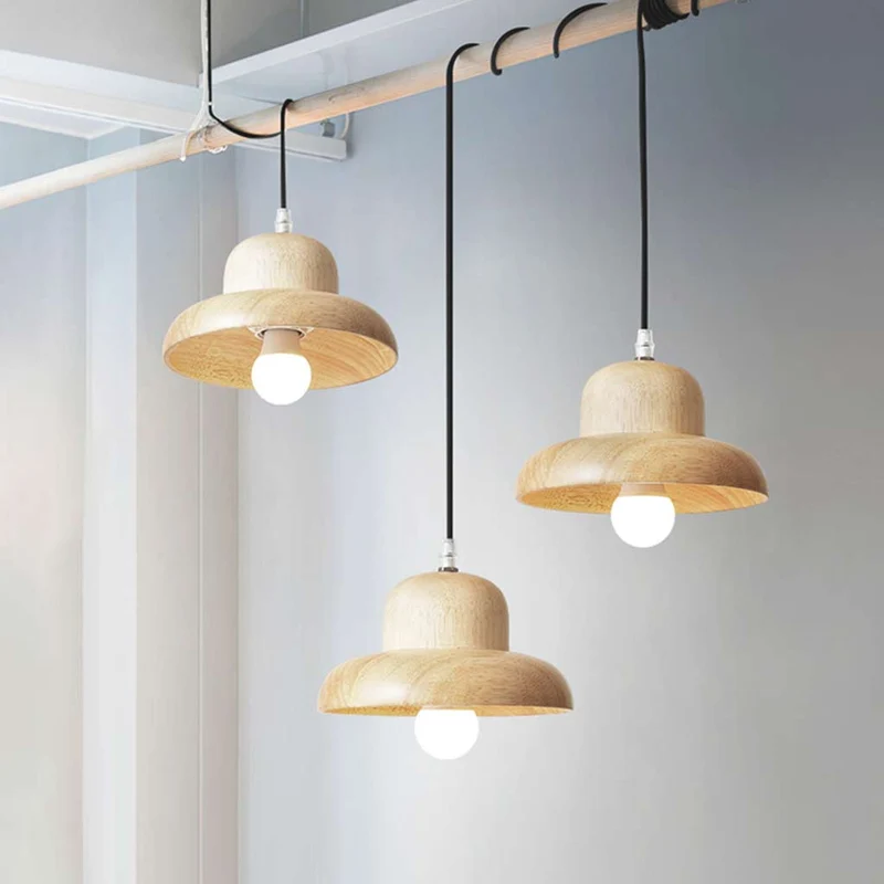 Pendant Light Wood Classic Mushroom for Dining Room, Log Color