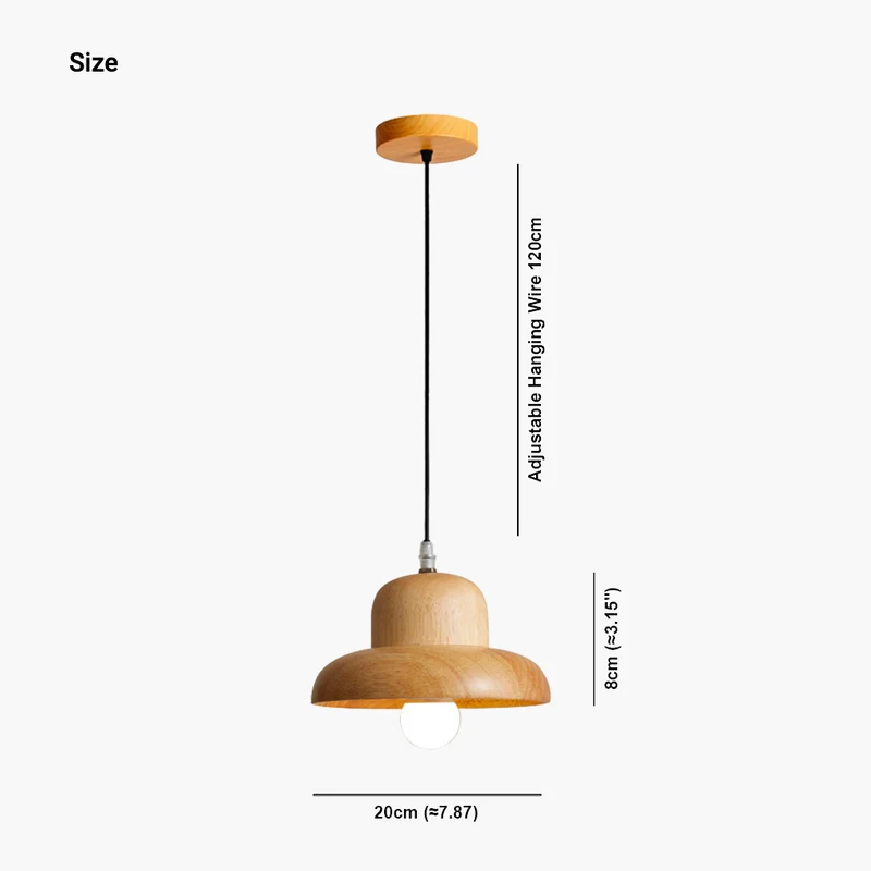 Pendant Light Wood Classic Mushroom for Dining Room, Log Color
