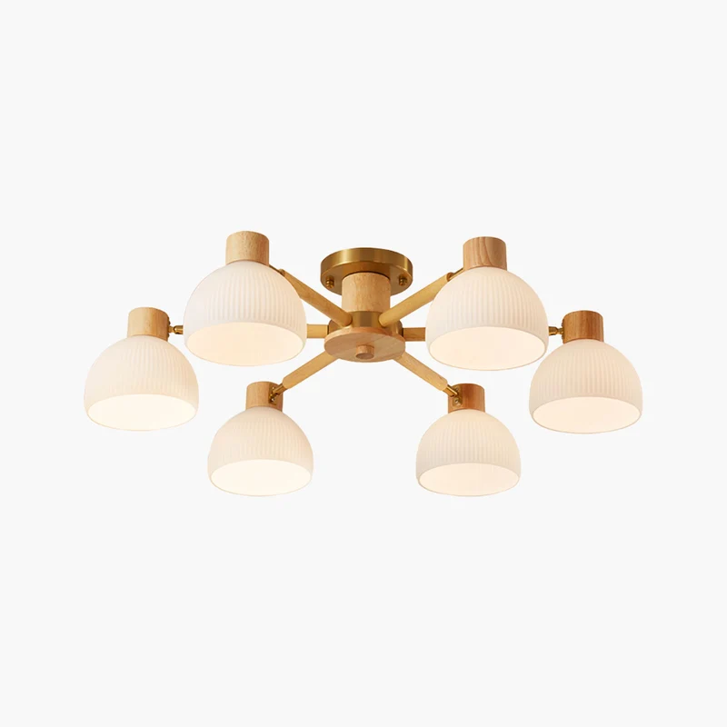 Modern Chandelier Ceiling Light Semi Flush Mount, Wood & Glass
