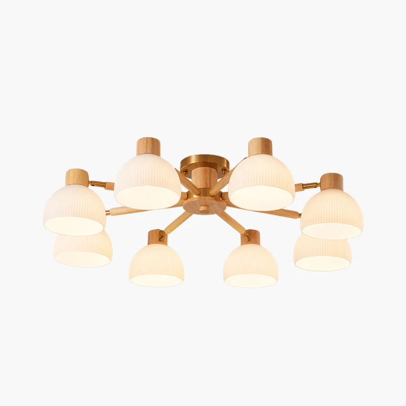 Modern Chandelier Ceiling Light Semi Flush Mount, Wood & Glass