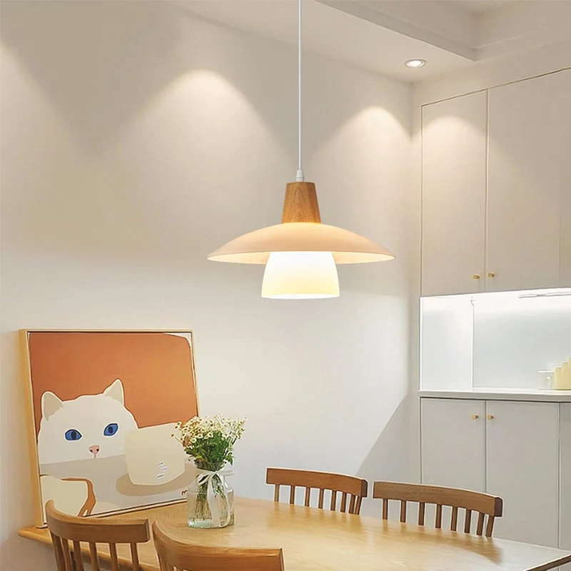 Pendant Light Nordic UFO, Log Wood and Glass