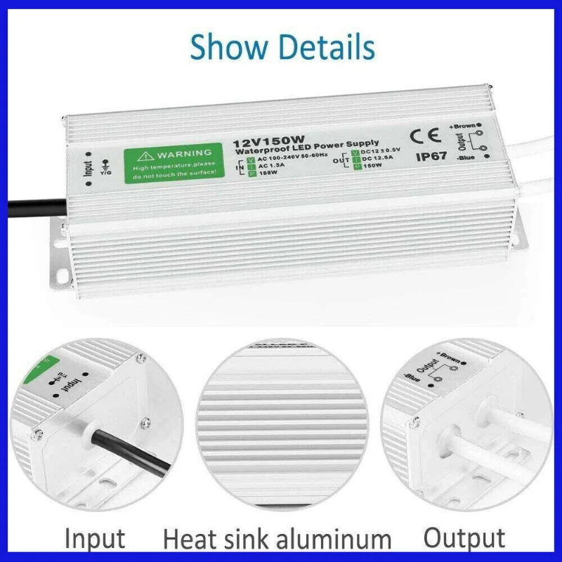 12V 150W IP67 LED Treiber Trafo – Innen & Außen~3109