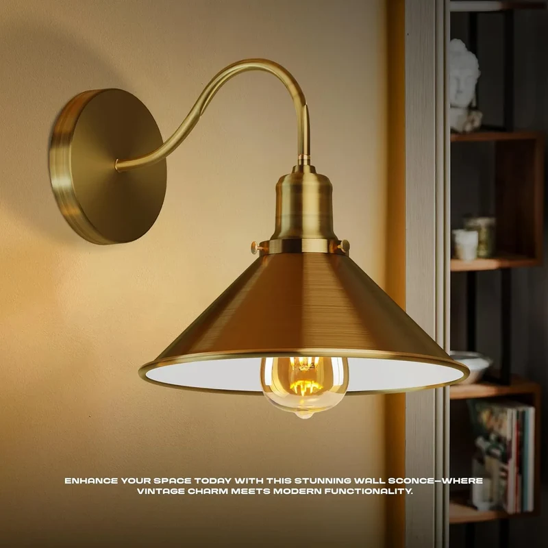 Vintage Stalllampe Messing – Industrie Schwanenhals Wandleuchte E27 ~3260