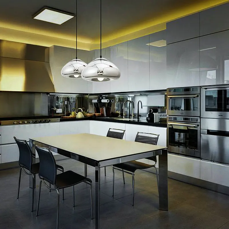 Hemisphärische Pendelleuchte aus Aluminium mit Spiegel-Finish – Aurovia