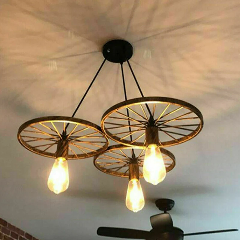 Vintage Deckenpendelleuchte Industrielles Rad Pendel Hängende Retro Lampe ~ 3246