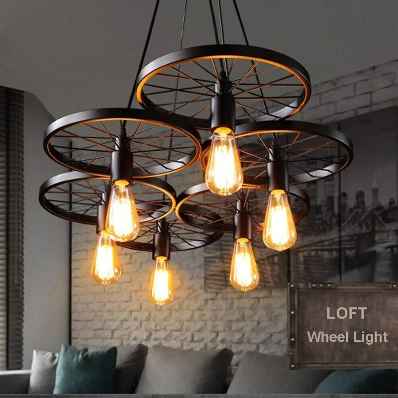 Vintage Deckenpendelleuchte Industrielles Rad Pendel Hängende Retro Lampe ~ 3246