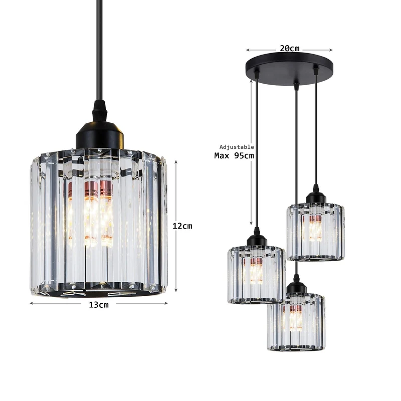 3-Wege Glas Hängelampe für Wohn & Esszimmer - Modern - Pendelleuchte ~ 3245