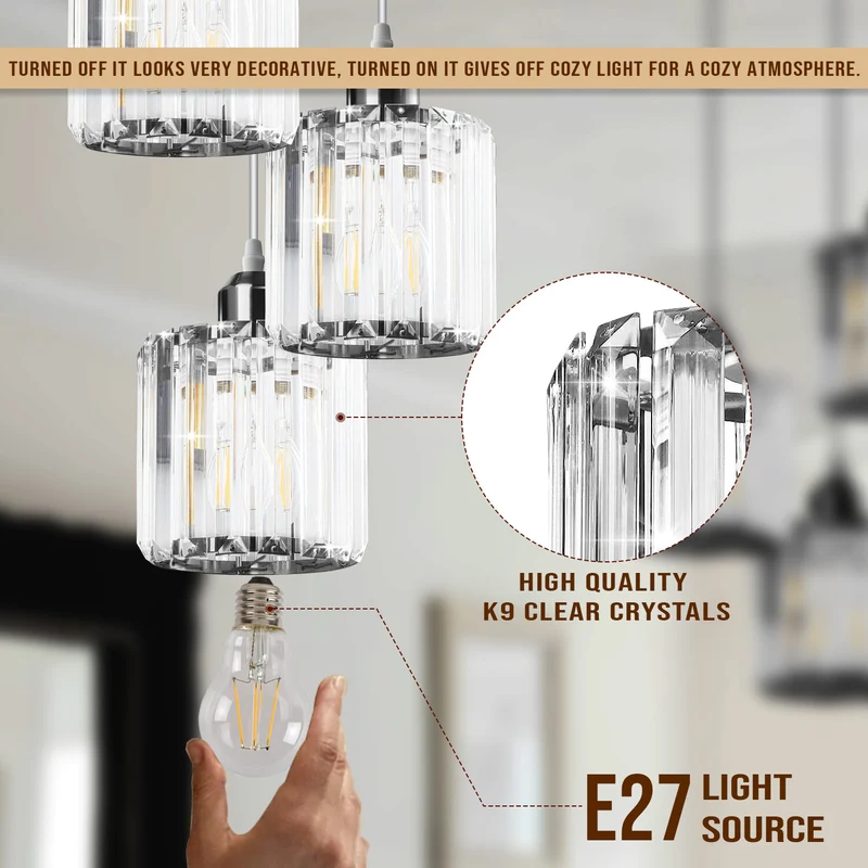 3-Wege Glas Hängelampe für Wohn & Esszimmer - Modern - Pendelleuchte ~ 3245