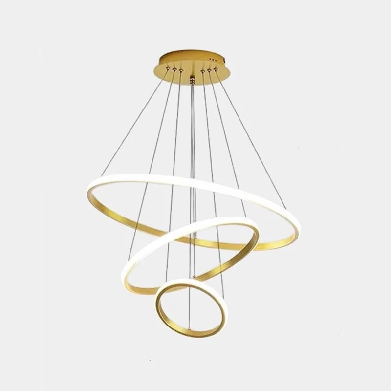 Chandelier Modern Gold 3 Ring Circular, Aluminum