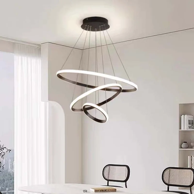 Chandelier Modern Gold 3 Ring Circular, Aluminum