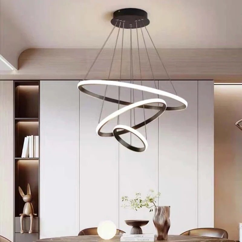 Chandelier Modern Gold 3 Ring Circular, Aluminum