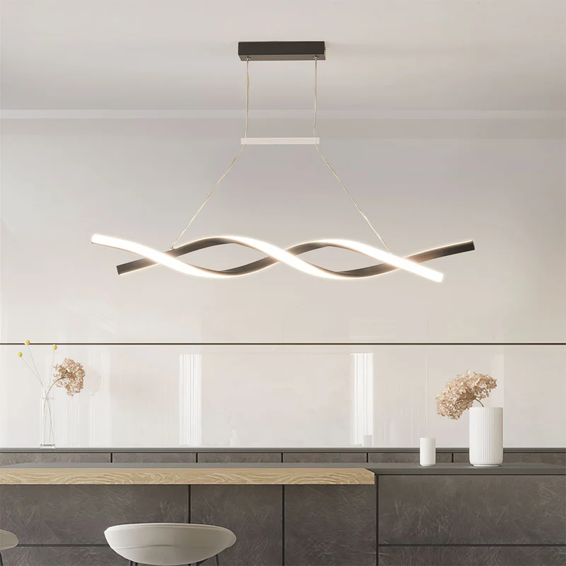 Linear Chandelier Ceiling Light LED Exquisite Curved Wavy Helix, Aluminum