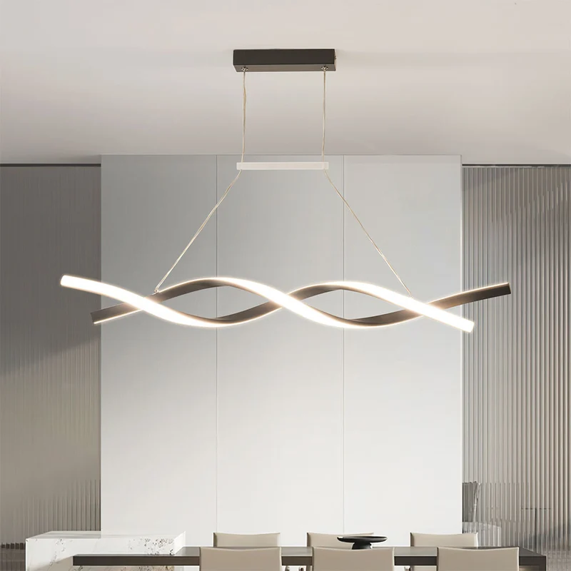 Linear Chandelier Ceiling Light LED Exquisite Curved Wavy Helix, Aluminum