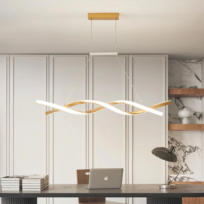 Linear Chandelier Ceiling Light LED Exquisite Curved Wavy Helix, Aluminum