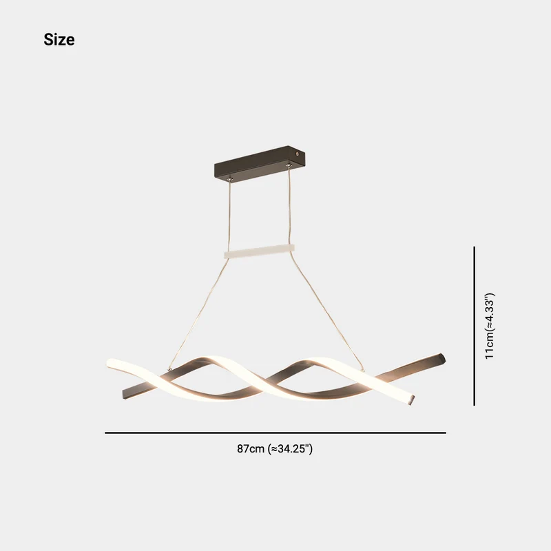 Linear Chandelier Ceiling Light LED Exquisite Curved Wavy Helix, Aluminum