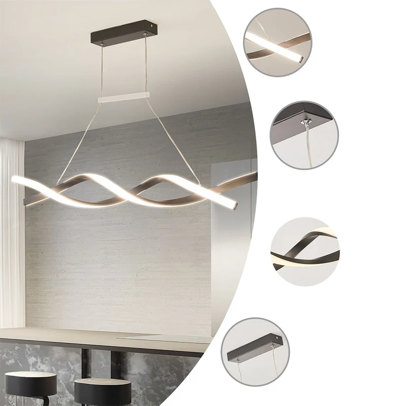 Linear Chandelier Ceiling Light LED Exquisite Curved Wavy Helix, Aluminum