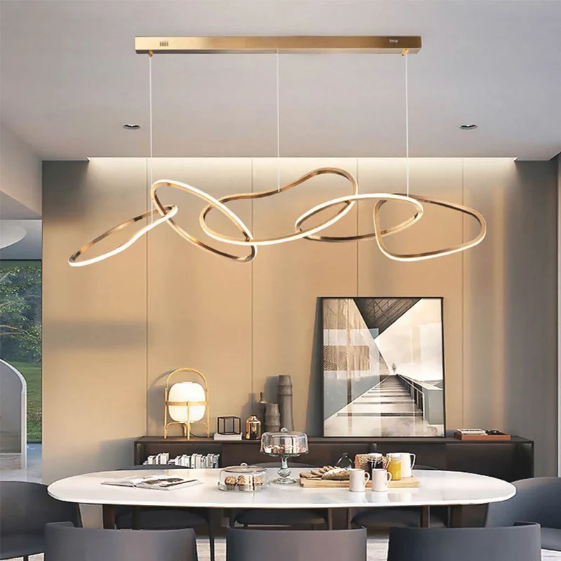 Chandelier LED Hanging Stainless Steel Luxury Oval Circle, Gold