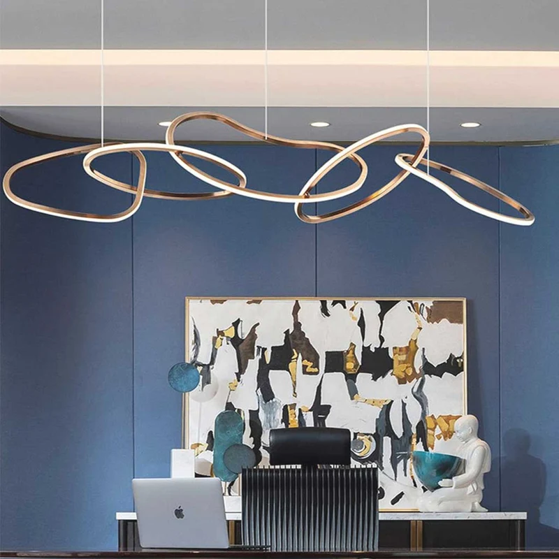 Chandelier LED Hanging Stainless Steel Luxury Oval Circle, Gold