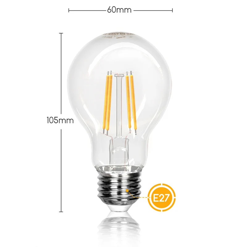 LED-Filamentbirnenlampe 4W A60 E27 - 2700K (Warmweiß)
