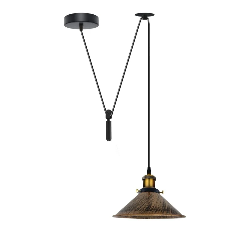 Höhenverstellbare Vintage Pendelleuchte mit Flaschenzug ~3188