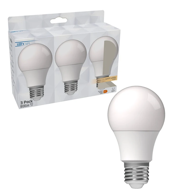 LED-Glühbirne E27 8W warmweiß Opal 3-Pack A60 - 3x Sparpack - LED's Light