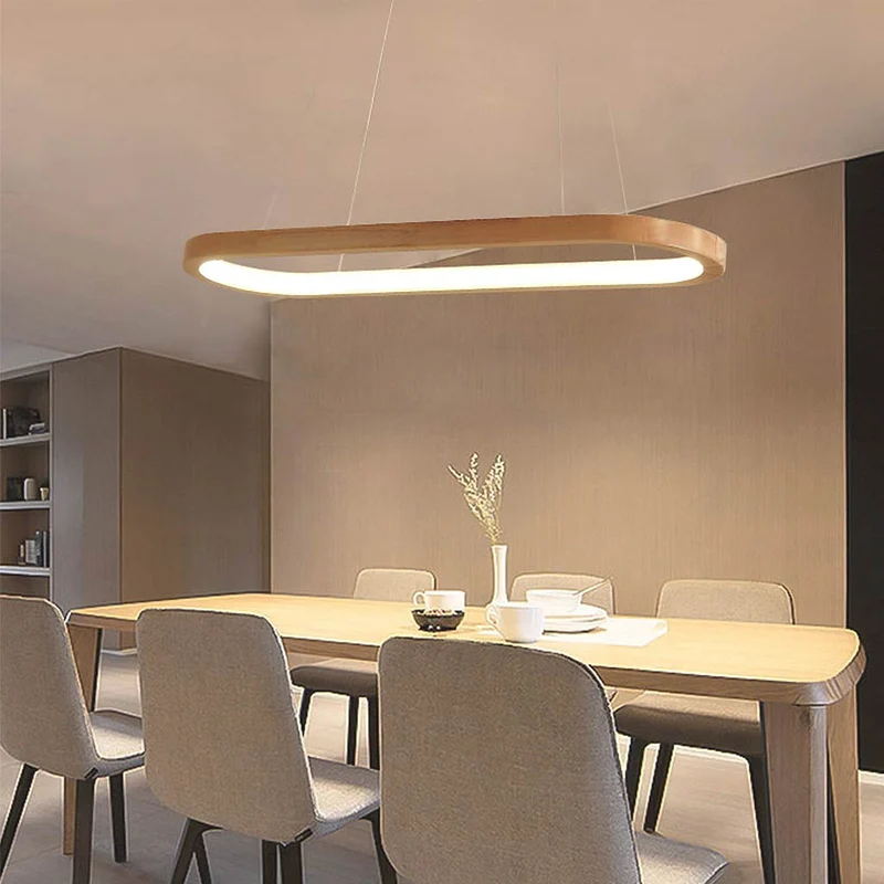 Pendant Light Chandelier Modern Minimalist Oval Linear for Dining Room, Wood